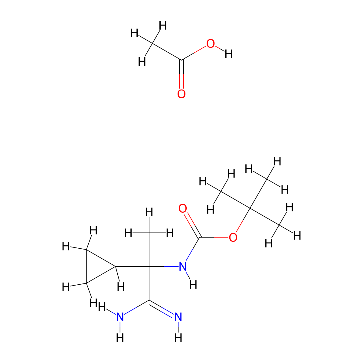 acetic acid; tert-butyl N-(1-carbamimidoyl-1-cyclopropylethyl)carbamate molecular structure, CAS 2866307-93-7