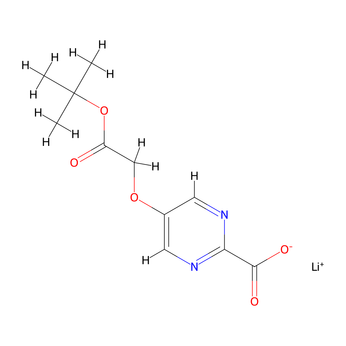 Lithium(1+) 5-[2-(tert-butoxy)-2-oxoethoxy]pyrimidine-2-carboxylate molecular structure, CAS 2866308-11-2