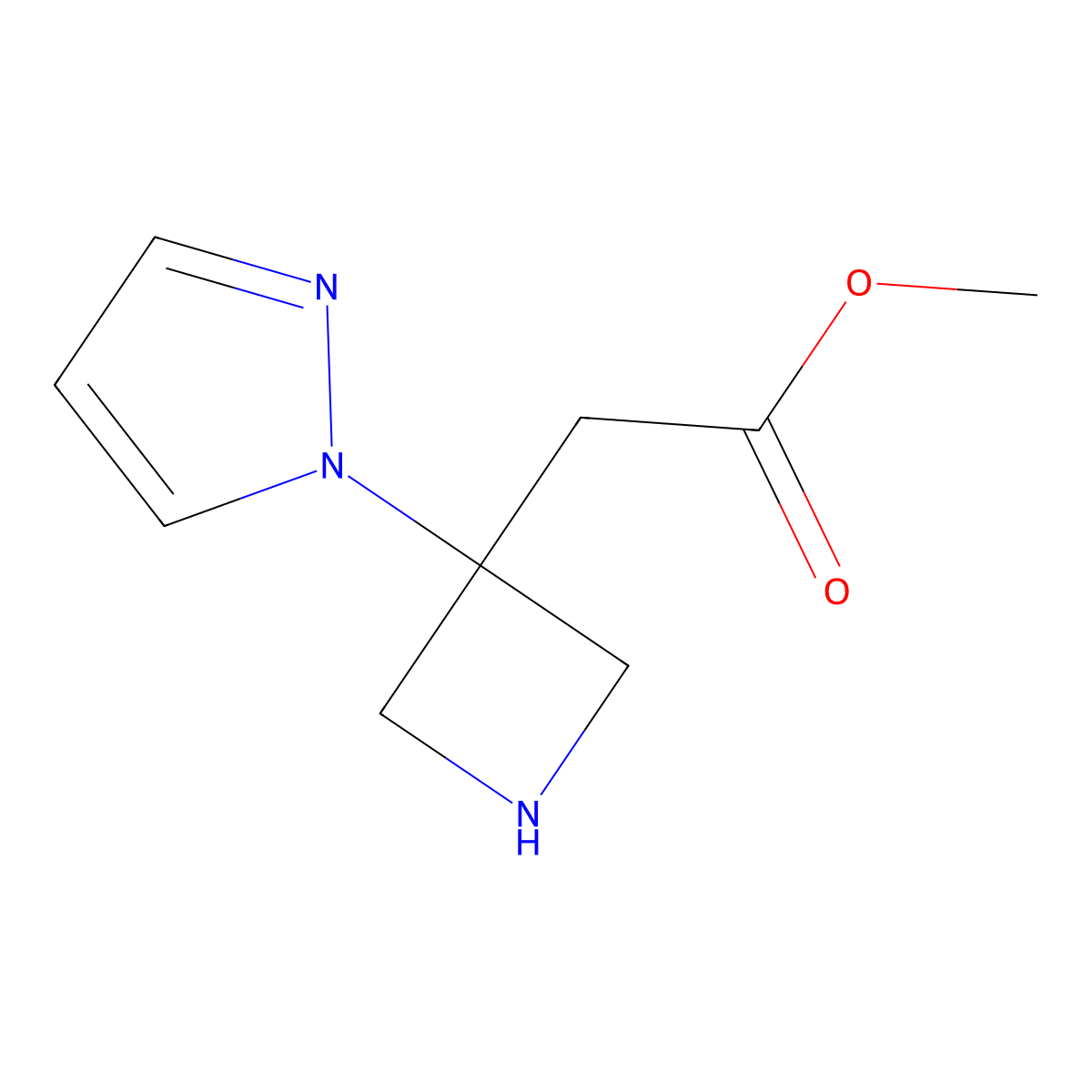 methyl 2-[3-(1H-pyrazol-1-yl)azetidin-3-yl]acetate molecular structure, CAS 2866308-26-9