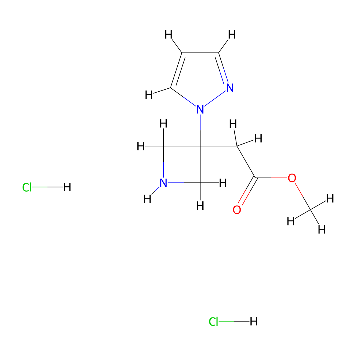 methyl 2-(3-(1H-pyrazol-1-yl)azetidin-3-yl)acetate dihydrochloride molecular structure, CAS 2866308-27-0