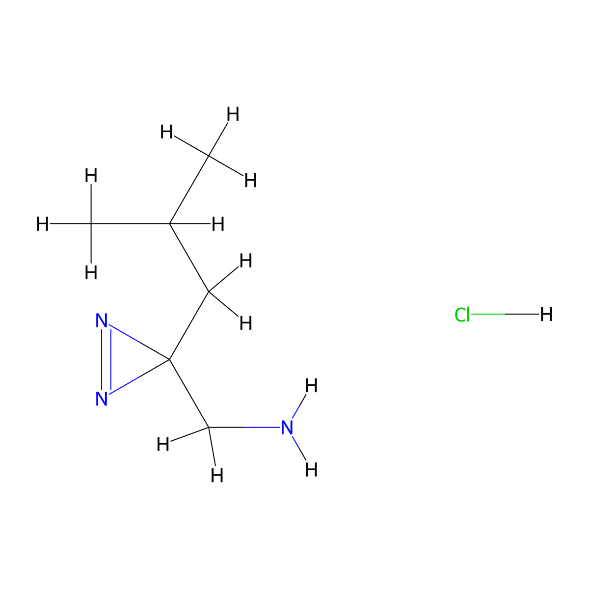 1-[3-(2-methylpropyl)-3H-diazirin-3-yl]methanamine hydrochloride molecular structure, CAS 2866308-40-7