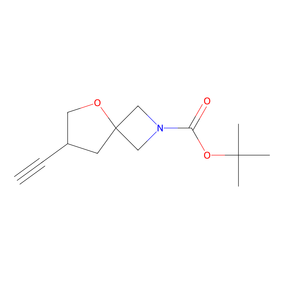 Tert-butyl 7-ethynyl-5-oxa-2-azaspiro(3.4)octane-2-carboxylate molecular structure, CAS 2866308-57-6