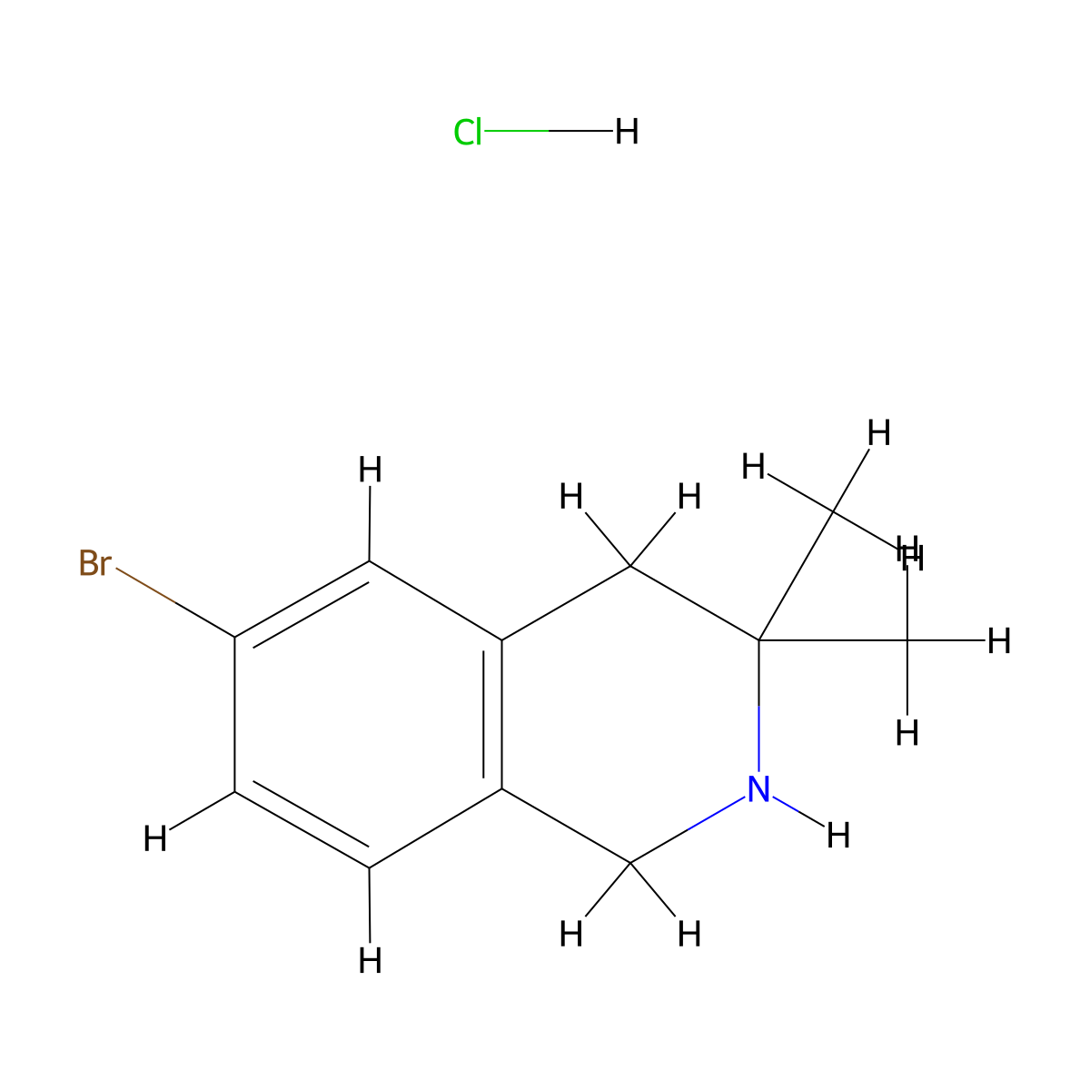 6-Bromo-3,3-dimethyl-1,2,3,4-tetrahydroisoquinoline hydrochloride molecular structure, CAS 2866308-59-8