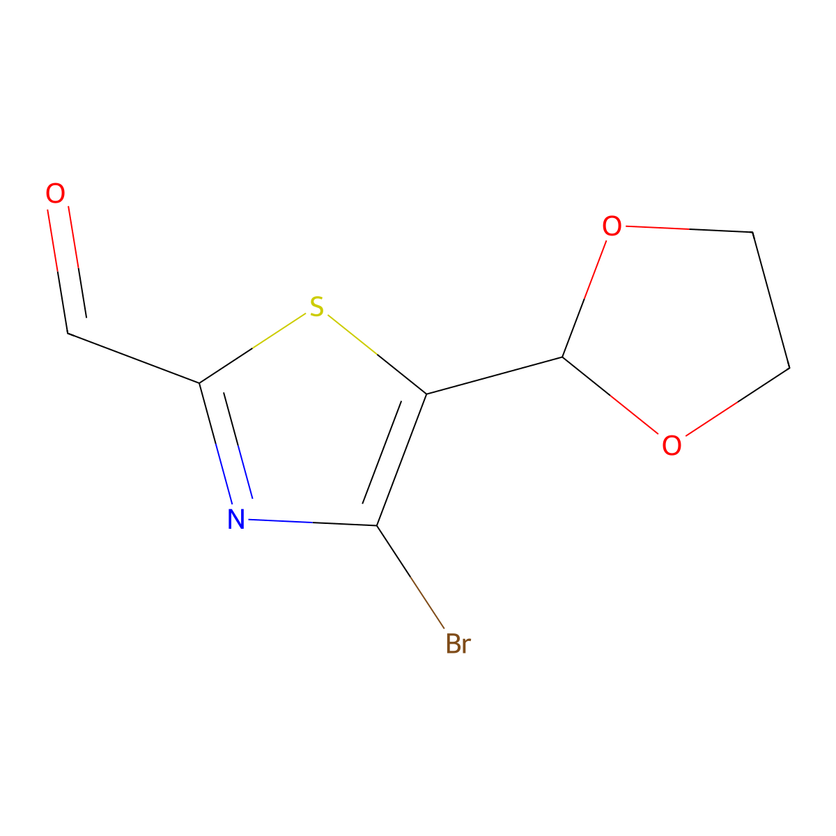 4-Bromo-5-(1,3-dioxolan-2-yl)-1,3-thiazole-2-carbaldehyde molecular structure, CAS 2866308-82-7