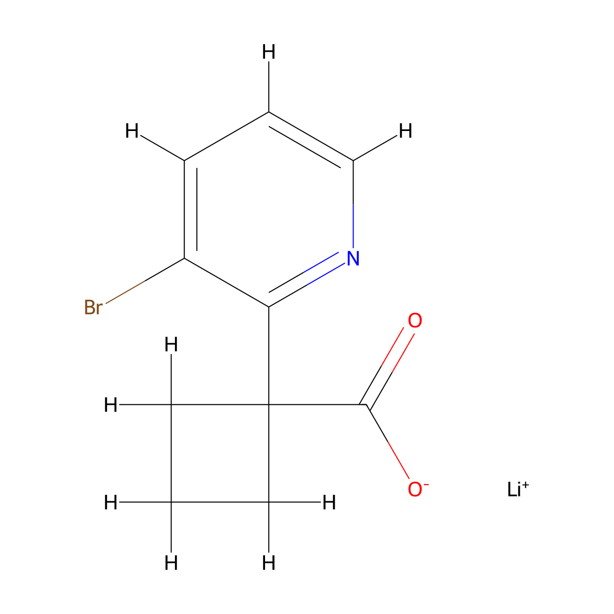 Lithium(1+) 1-(3-bromopyridin-2-yl)cyclobutane-1-carboxylate molecular structure, CAS 2866308-87-2
