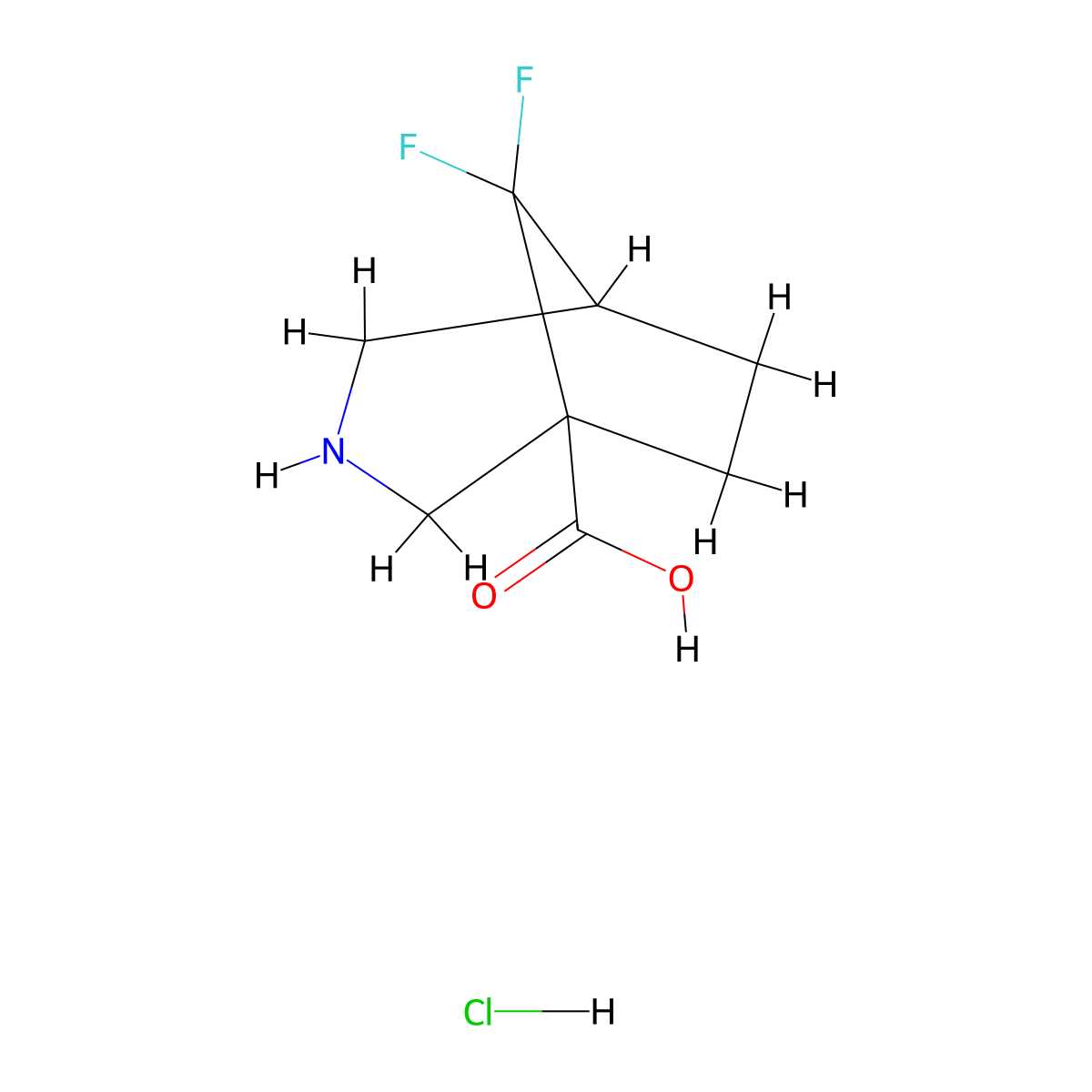 8,8-Difluoro-3-azabicyclo[3.2.1]octane-1-carboxylic acid hydrochloride molecular structure, CAS 2866308-90-7
