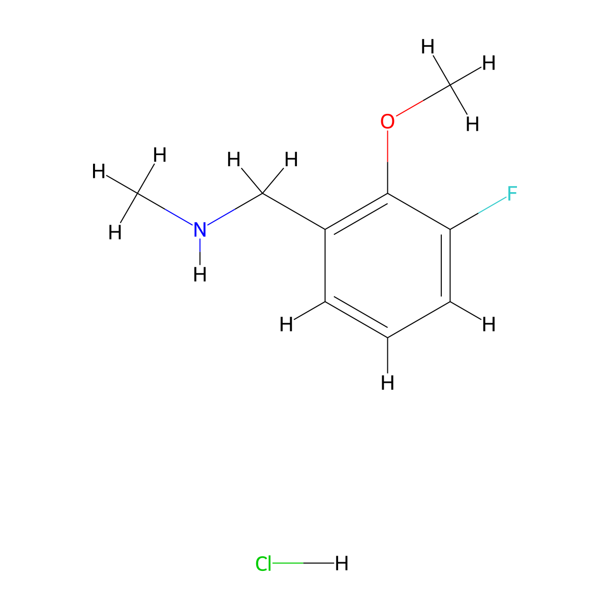 ((3-Fluoro-2-methoxyphenyl)methyl)(methyl)amine hydrochloride molecular structure, CAS 2866316-80-3