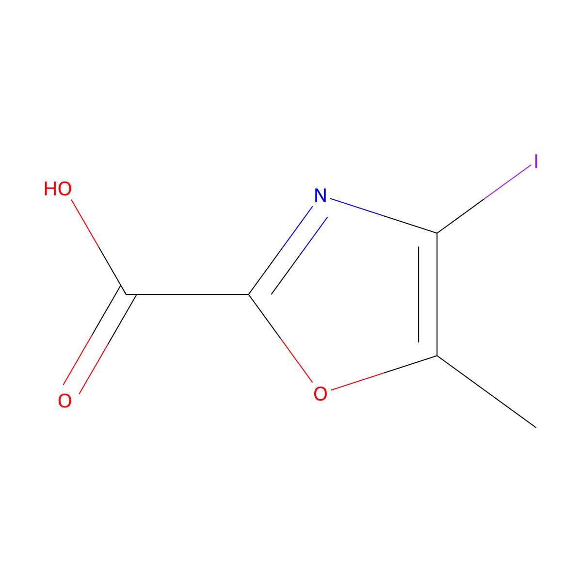 4-Iodo-5-methyl-1,3-oxazole-2-carboxylic acid molecular structure, CAS 2866316-83-6