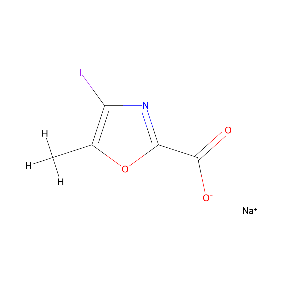 Sodium 4-iodo-5-methyl-1,3-oxazole-2-carboxylate molecular structure, CAS 2866316-84-7