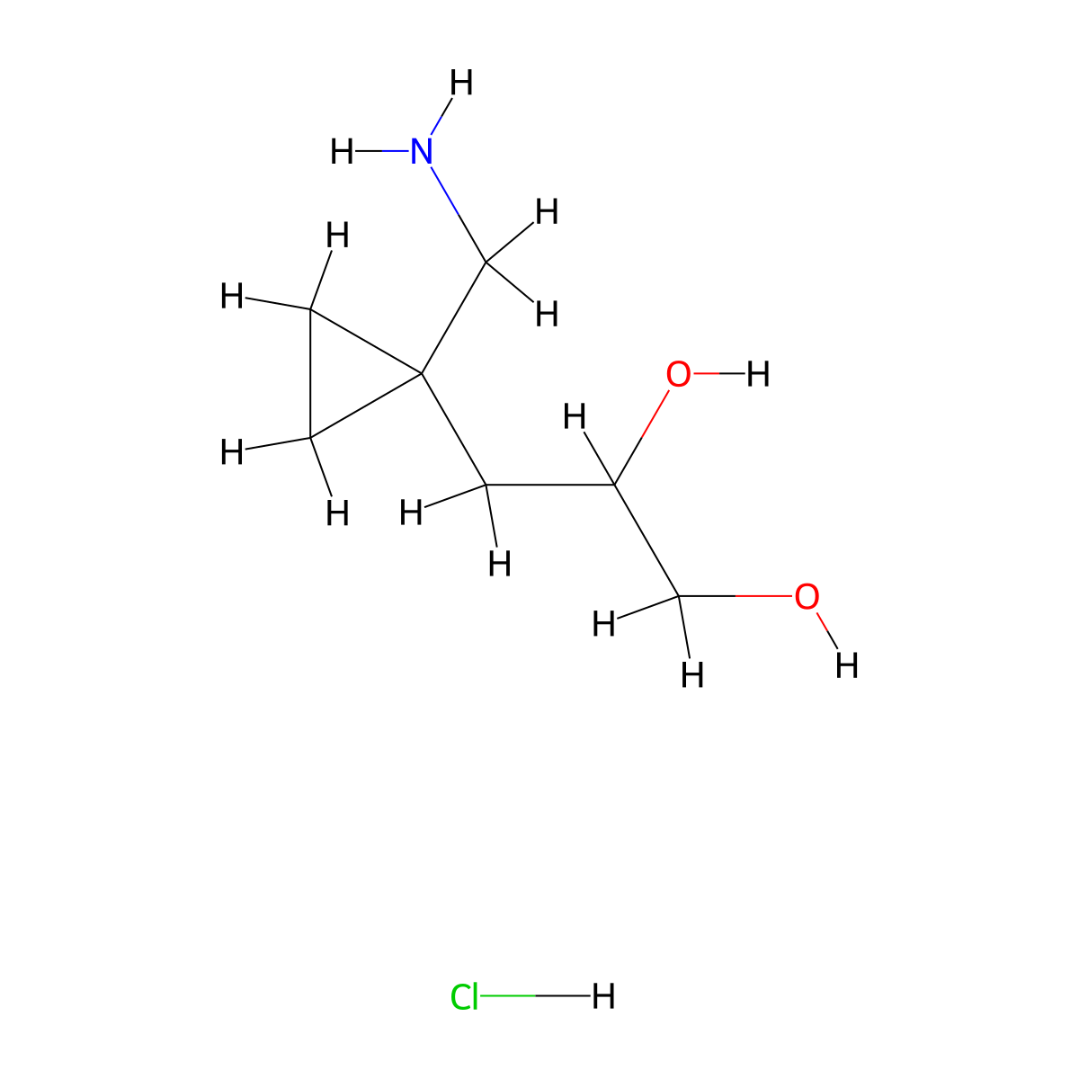 3-[1-(Aminomethyl)cyclopropyl]propane-1,2-diol hydrochloride molecular structure, CAS 2866317-18-0