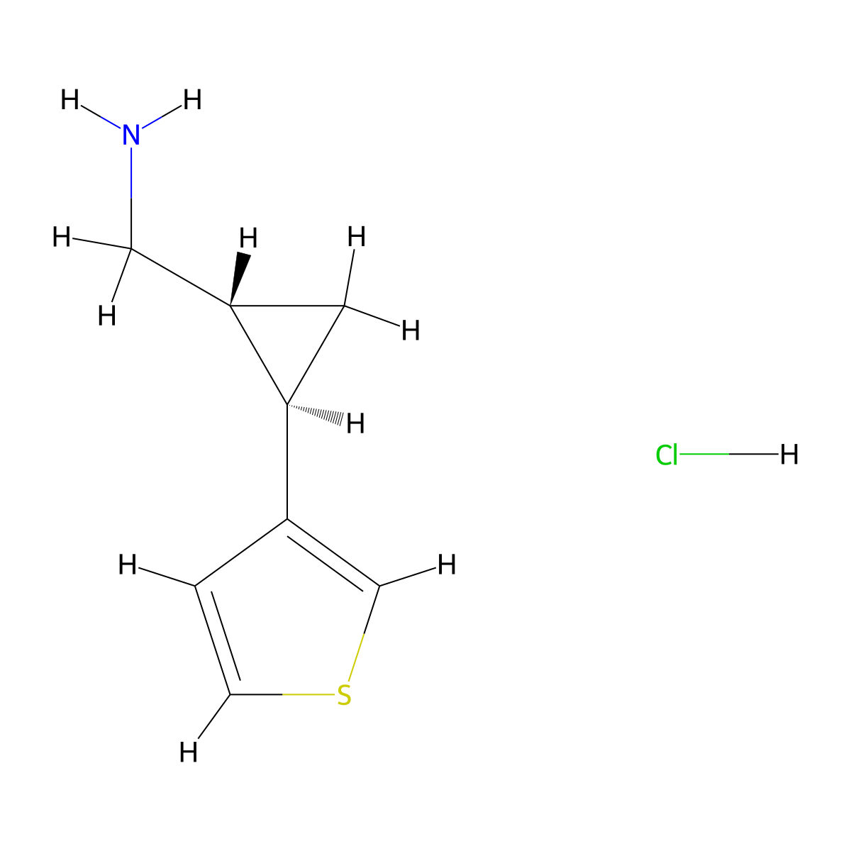 rac-1-[(1R,2R)-2-(thiophen-3-yl)cyclopropyl]methanamine hydrochloride molecular structure, CAS 2866317-21-5