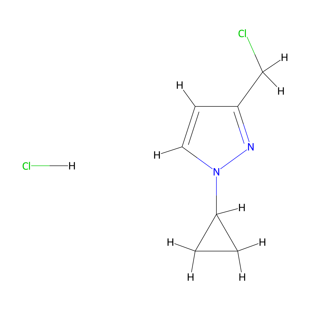 3-(chloromethyl)-1-cyclopropyl-1H-pyrazole hydrochloride molecular structure, CAS 2866317-25-9