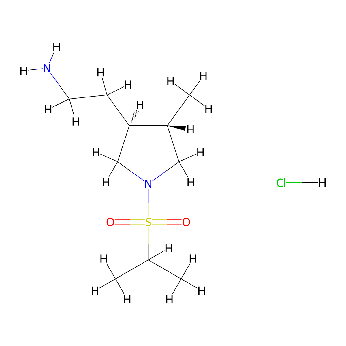 rac-2-[(3R,4R)-4-methyl-1-(propane-2-sulfonyl)pyrrolidin-3-yl]ethan-1-amine hydrochloride, trans molecular structure, CAS 2866317-77-1