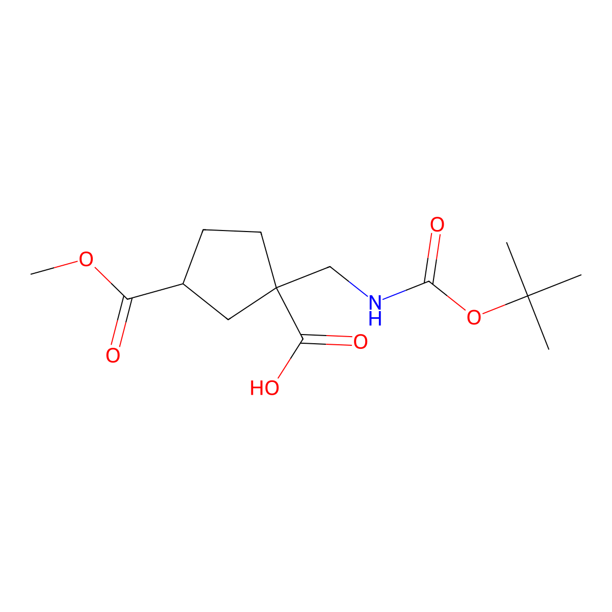rac-(1R,3R)-1-({[(tert-butoxy)carbonyl]amino}methyl)-3-(methoxycarbonyl)cyclopentane-1-carboxylic acid molecular structure, CAS 2866318-23-0