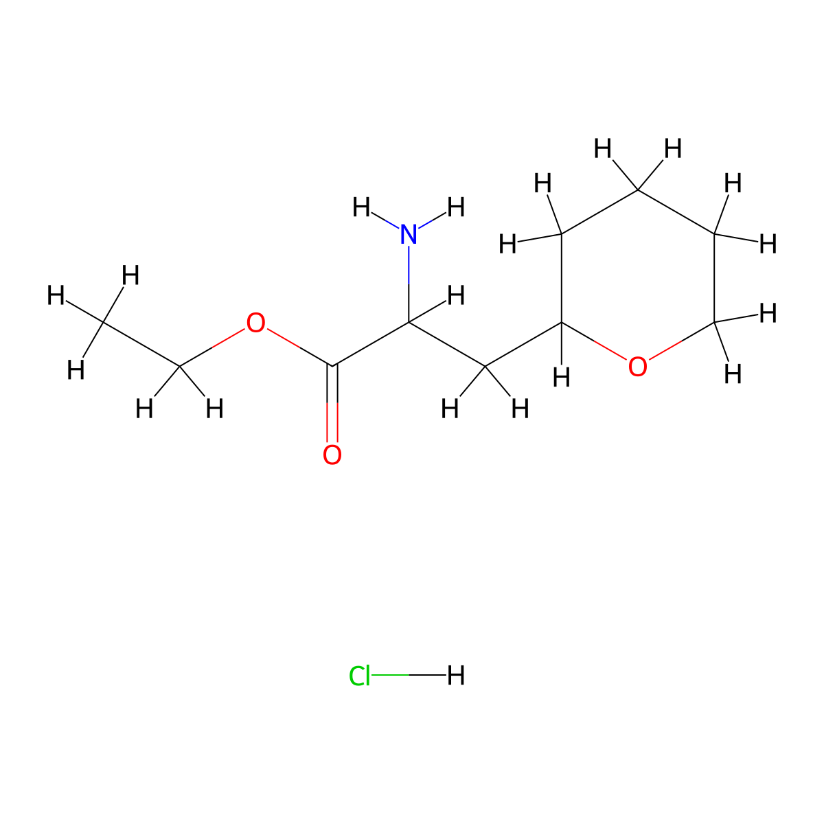 Ethyl 2-amino-3-(oxan-2-yl)propanoate hydrochloride molecular structure, CAS 2866318-55-8