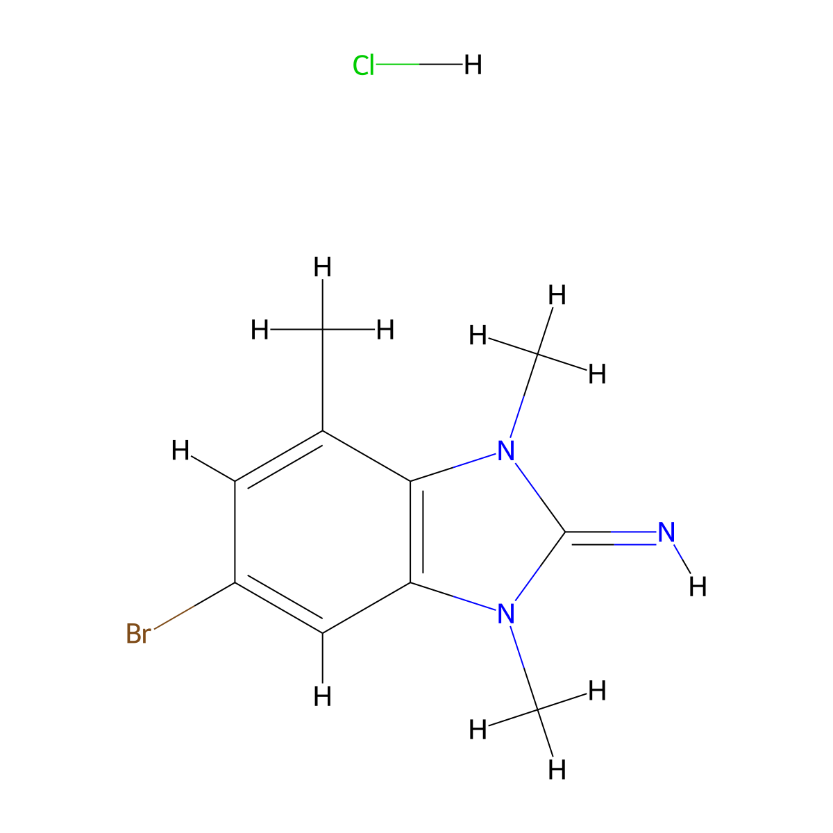 6-bromo-1,3,4-trimethyl-2,3-dihydro-1H-1,3-benzodiazol-2-imine hydrochloride molecular structure, CAS 2866318-63-8