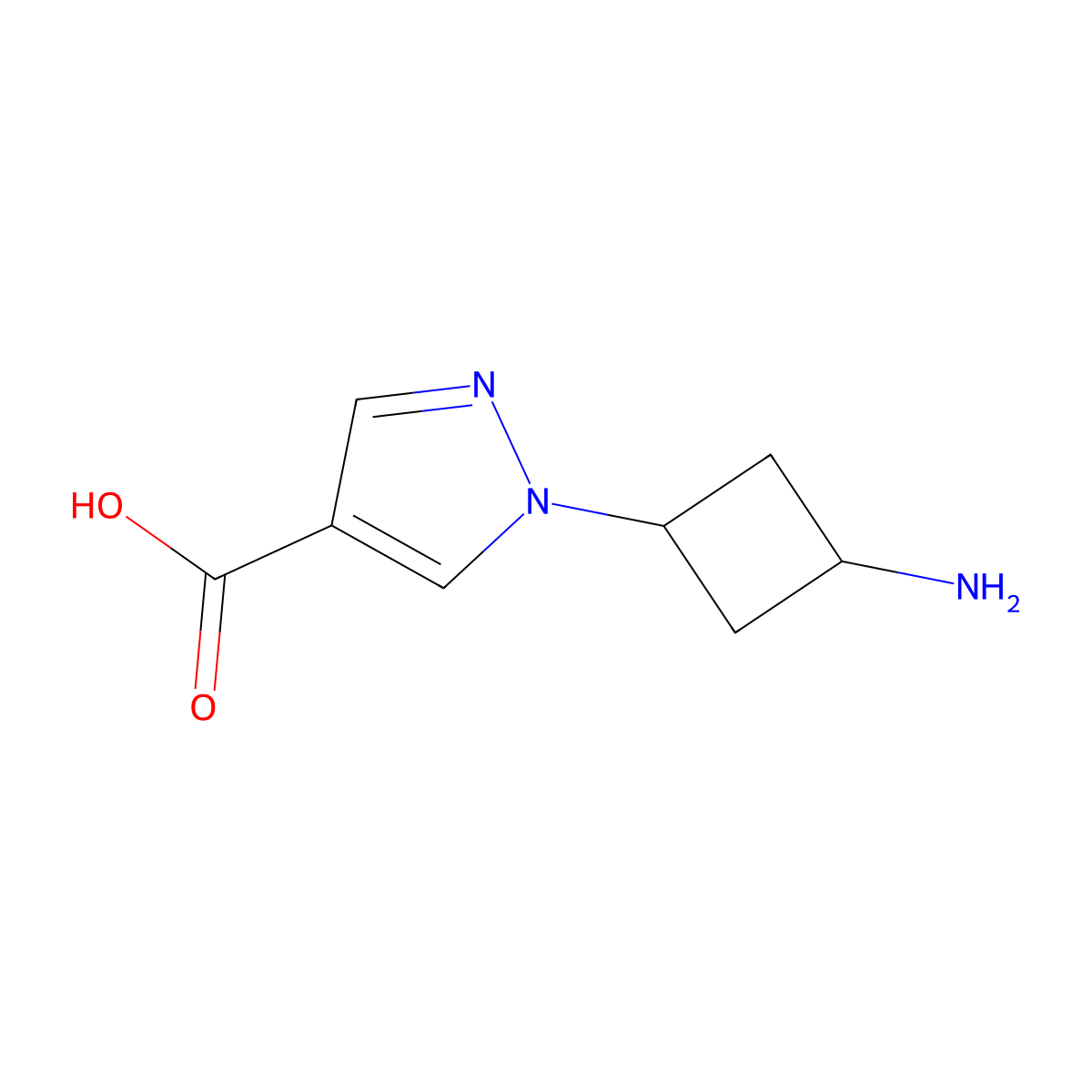 1-(3-aminocyclobutyl)-1H-pyrazole-4-carboxylic acid molecular structure, CAS 2866318-77-4