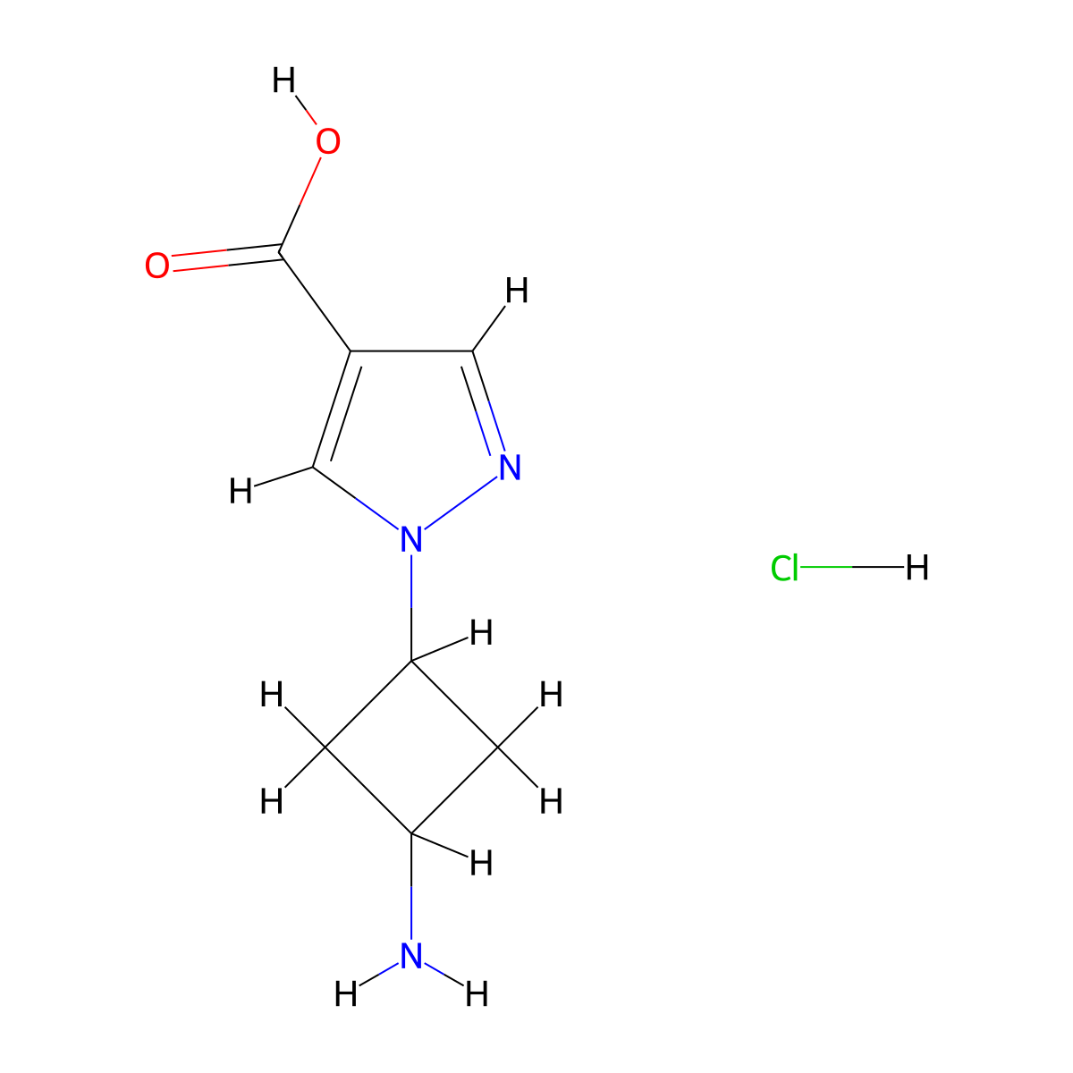 1-(3-aminocyclobutyl)-1H-pyrazole-4-carboxylic acid hydrochloride molecular structure, CAS 2866318-78-5