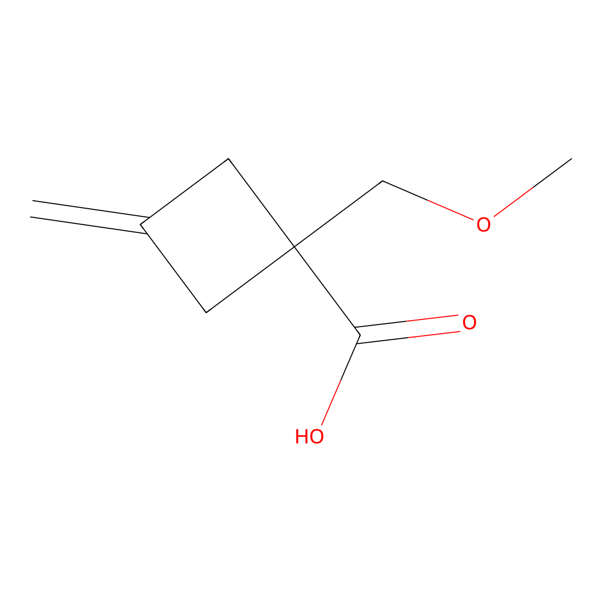 1-(Methoxymethyl)-3-methylidenecyclobutane-1-carboxylic acid molecular structure, CAS 2866319-18-6