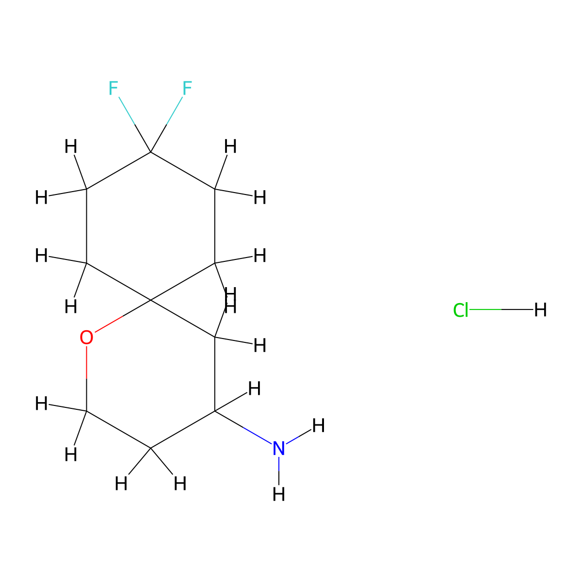 9,9-Difluoro-1-oxaspiro[5.5]undecan-4-amine hydrochloride molecular structure, CAS 2866321-98-2
