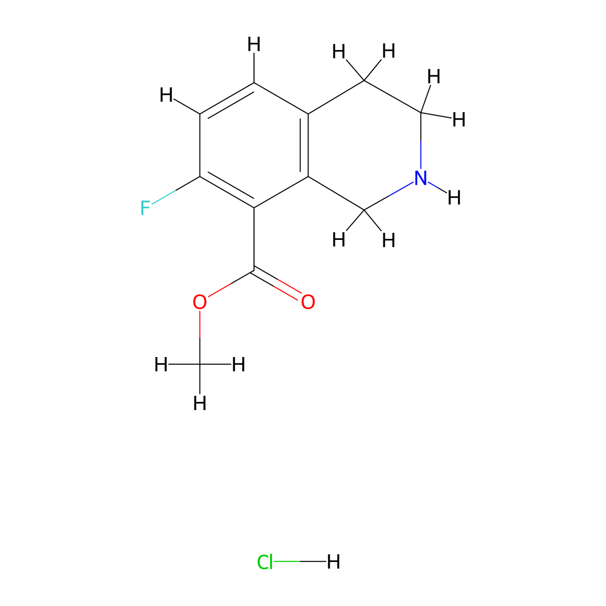Methyl 7-fluoro-1,2,3,4-tetrahydroisoquinoline-8-carboxylate hydrochloride molecular structure, CAS 2866322-01-0