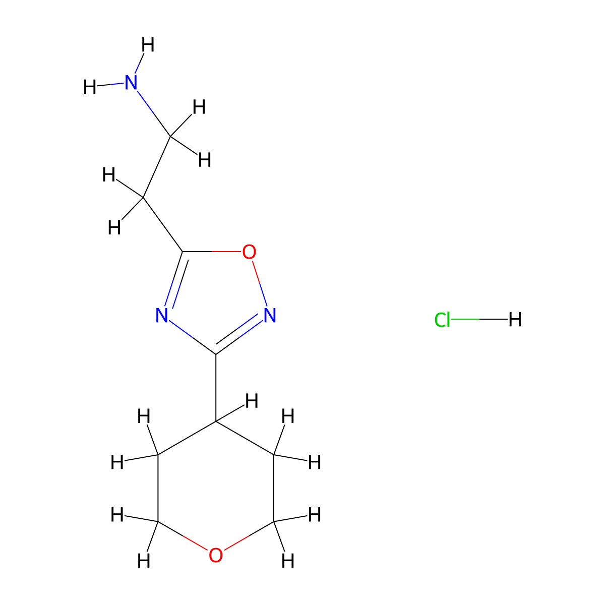 2-(3-(Oxan-4-yl)-1,2,4-oxadiazol-5-yl)ethan-1-amine hydrochloride molecular structure, CAS 2866322-12-3