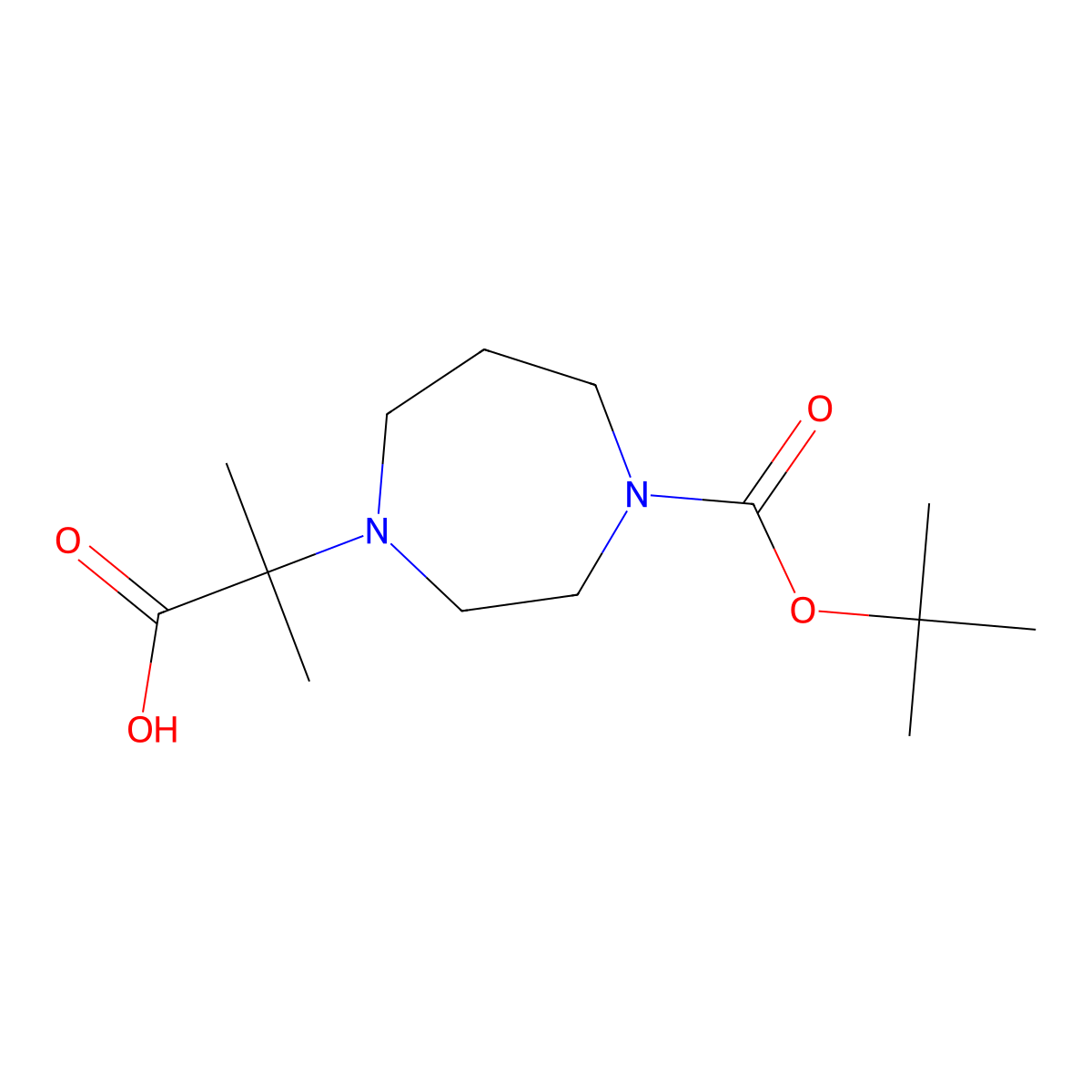 2-{4-[(Tert-butoxy)carbonyl]-1,4-diazepan-1-yl}-2-methylpropanoic acid molecular structure, CAS 2866322-15-6
