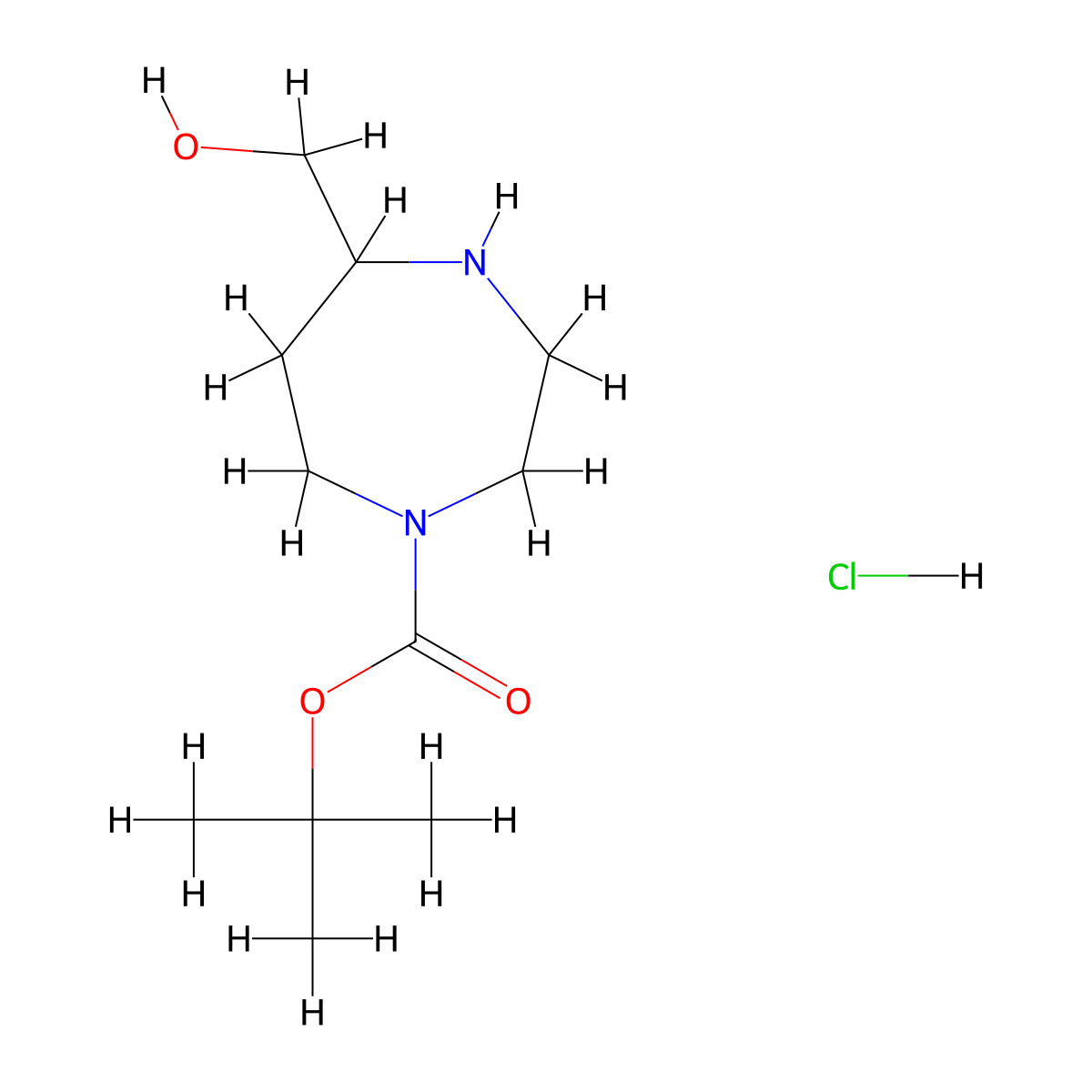 Tert-butyl 5-(hydroxymethyl)-1,4-diazepane-1-carboxylate hydrochloride molecular structure, CAS 2866322-35-0