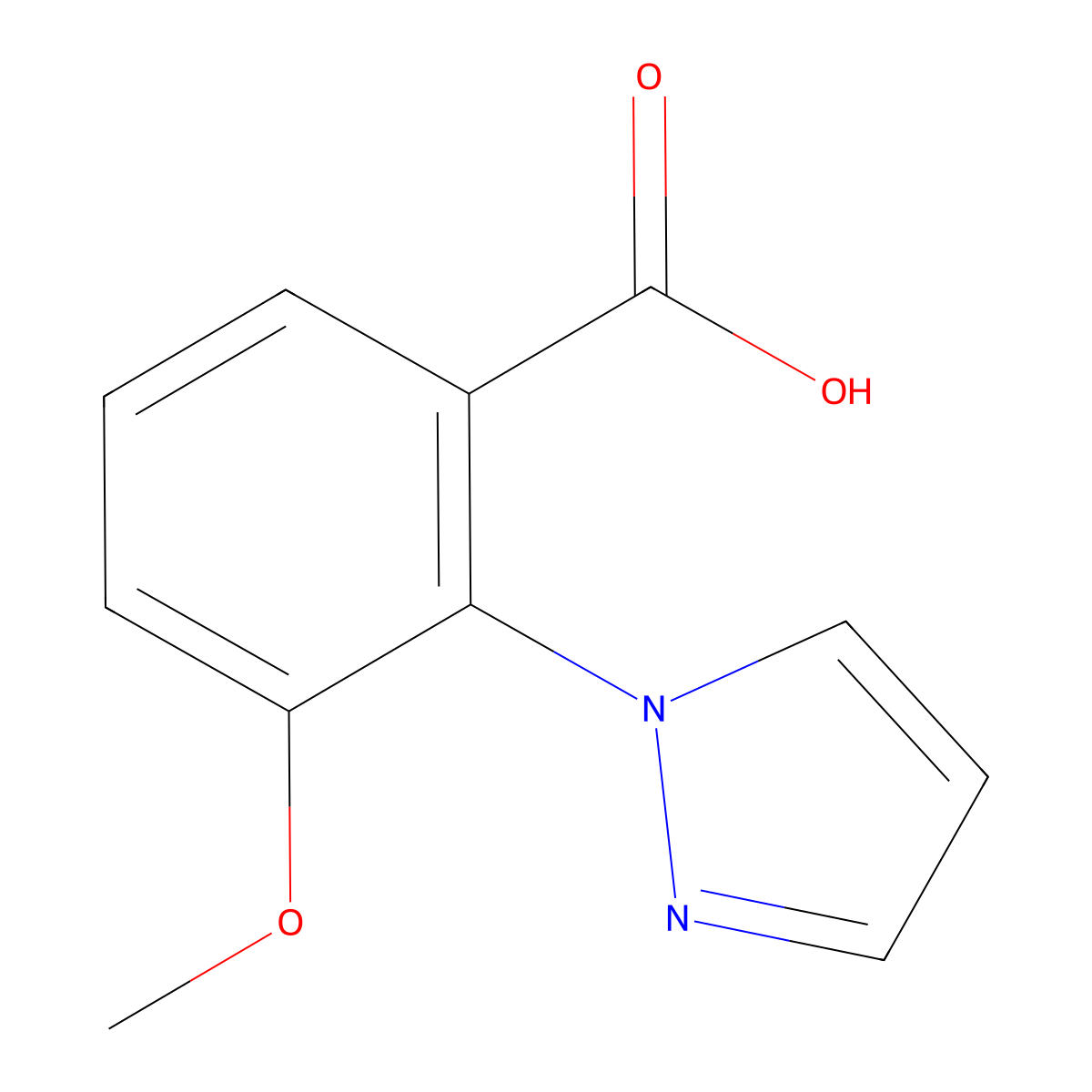 3-methoxy-2-(1H-pyrazol-1-yl)benzoic acid molecular structure, CAS 2866322-45-2