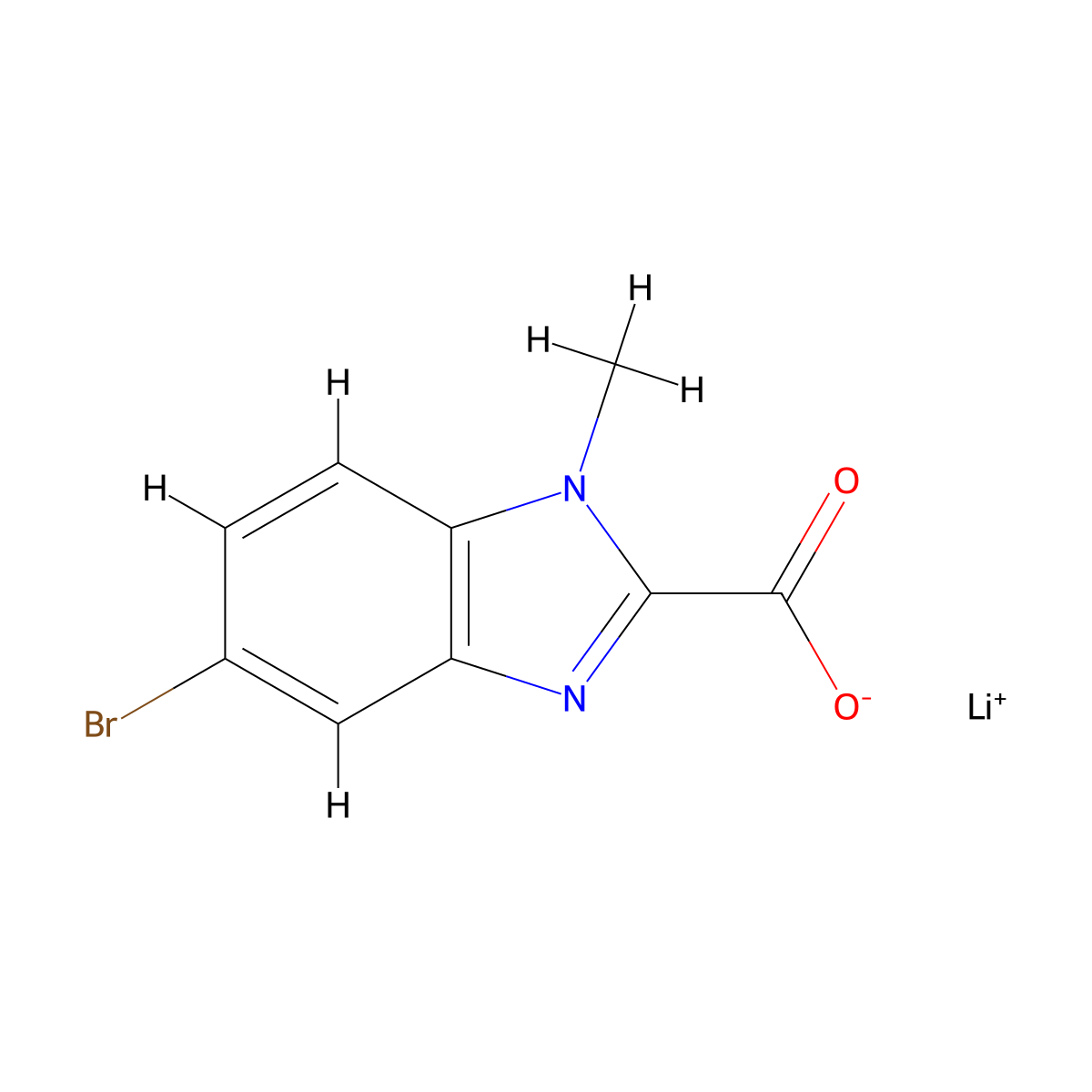 lithium(1+) 5-bromo-1-methyl-1H-1,3-benzodiazole-2-carboxylate molecular structure, CAS 2866322-53-2
