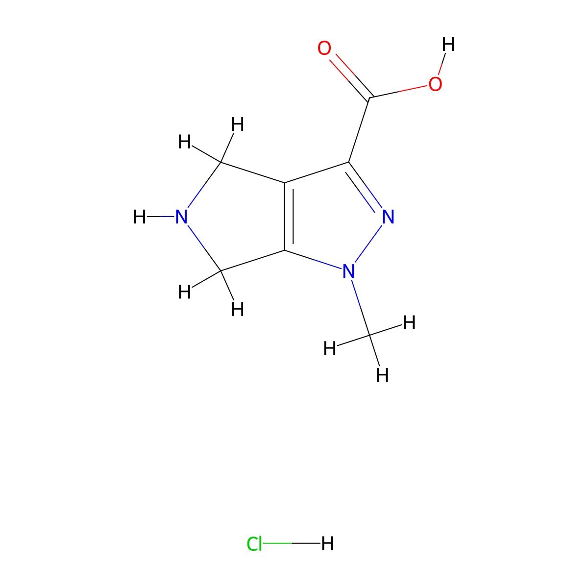 1-methyl-1H,4H,5H,6H-pyrrolo[3,4-c]pyrazole-3-carboxylic acid hydrochloride molecular structure, CAS 2866322-63-4