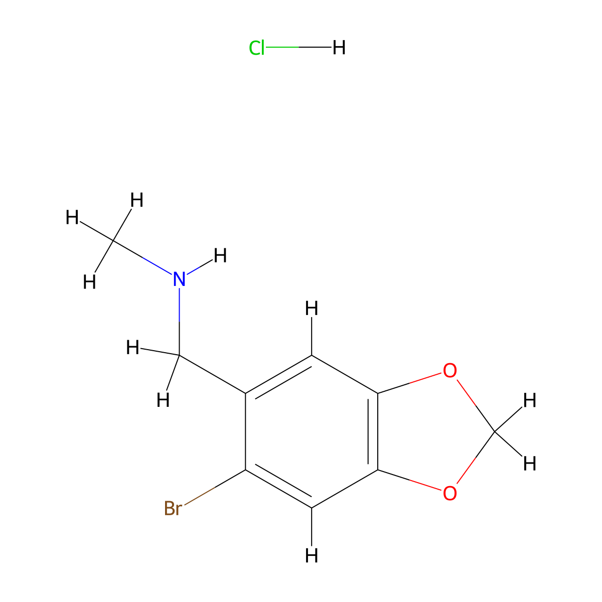 [(6-Bromo-1,3-dioxaindan-5-yl)methyl](methyl)amine hydrochloride molecular structure, CAS 2866322-71-4