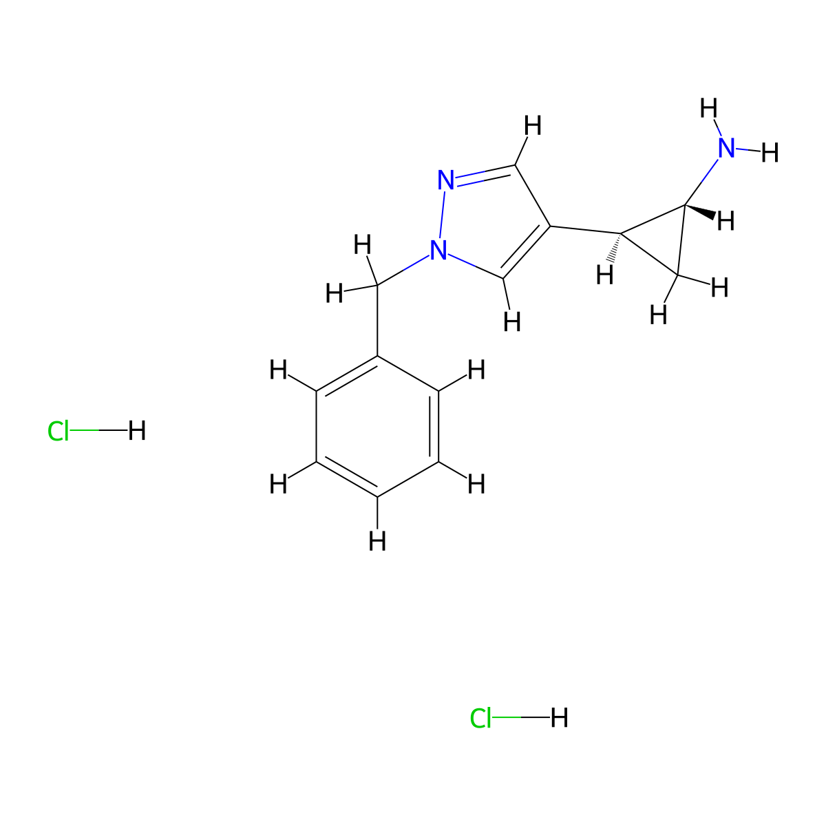 rac-(1R,2S)-2-(1-benzyl-1H-pyrazol-4-yl)cyclopropan-1-amine dihydrochloride molecular structure, CAS 2866322-93-0
