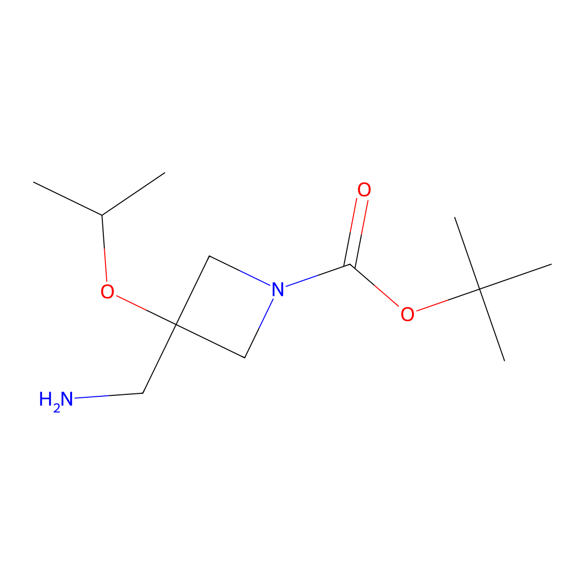 Tert-butyl 3-(aminomethyl)-3-(propan-2-yloxy)azetidine-1-carboxylate molecular structure, CAS 2866322-99-6