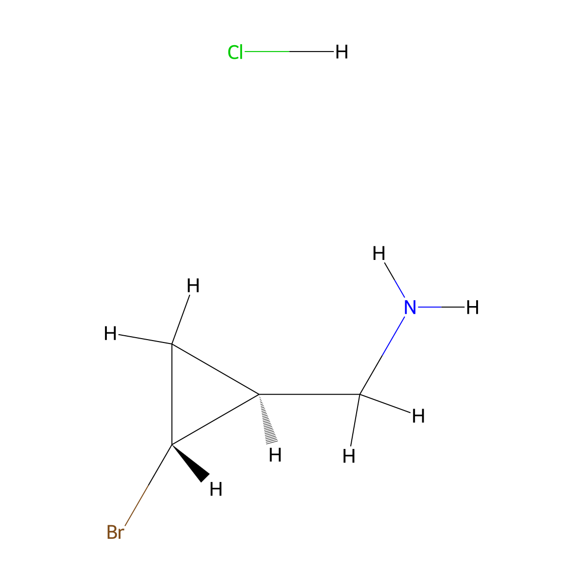 rac-1-[(1R,2S)-2-bromocyclopropyl]methanamine hydrochloride molecular structure, CAS 2866323-14-8