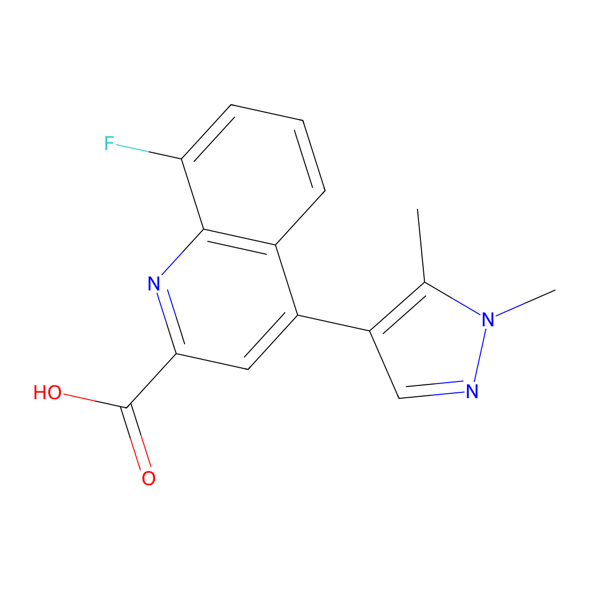 4-(1,5-dimethyl-1H-pyrazol-4-yl)-8-fluoroquinoline-2-carboxylic acid molecular structure, CAS 2866323-20-6