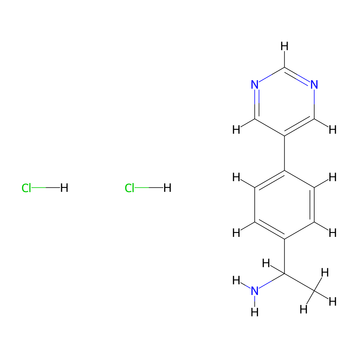 1-[4-(Pyrimidin-5-yl)phenyl]ethan-1-amine dihydrochloride molecular structure, CAS 2866323-41-1