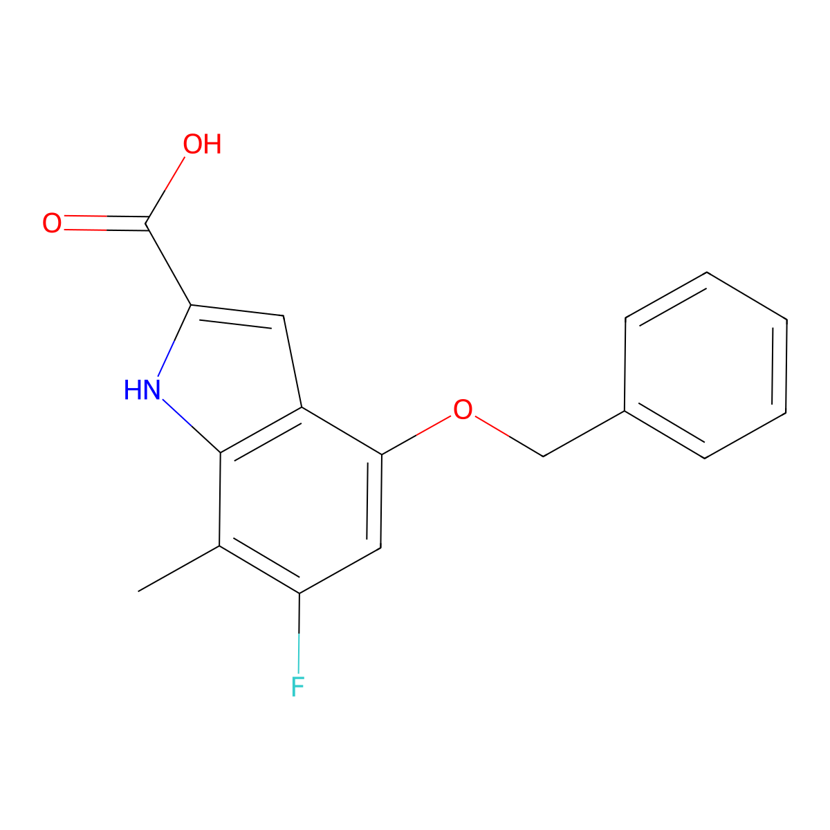 4-(benzyloxy)-6-fluoro-7-methyl-1H-indole-2-carboxylic acid molecular structure, CAS 2866323-46-6