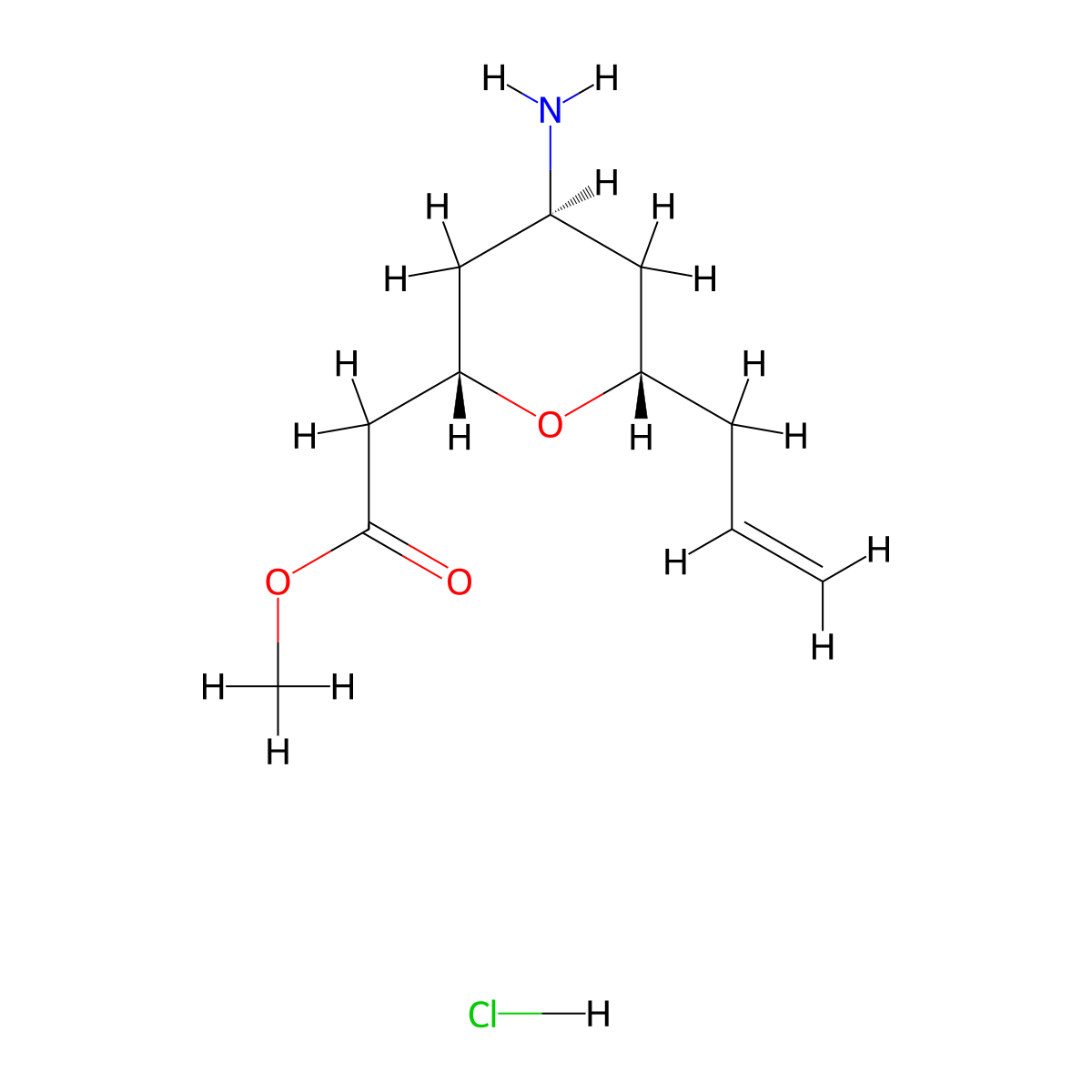 rac-methyl 2-[(2R,4R,6R)-4-amino-6-(prop-2-en-1-yl)oxan-2-yl]acetate hydrochloride molecular structure, CAS 2866323-57-9