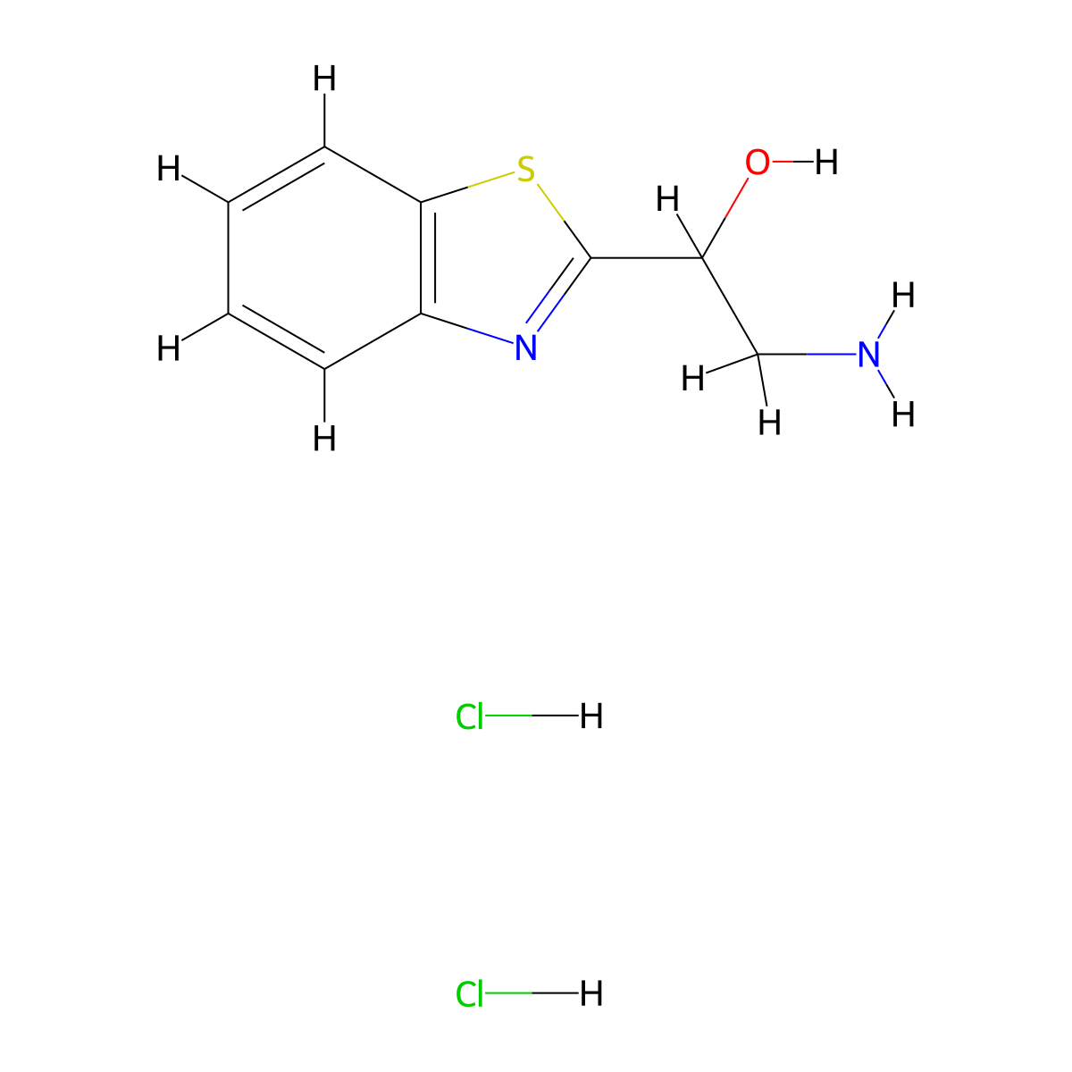 2-Amino-1-(1,3-benzothiazol-2-yl)ethan-1-ol dihydrochloride molecular structure, CAS 2866334-15-6