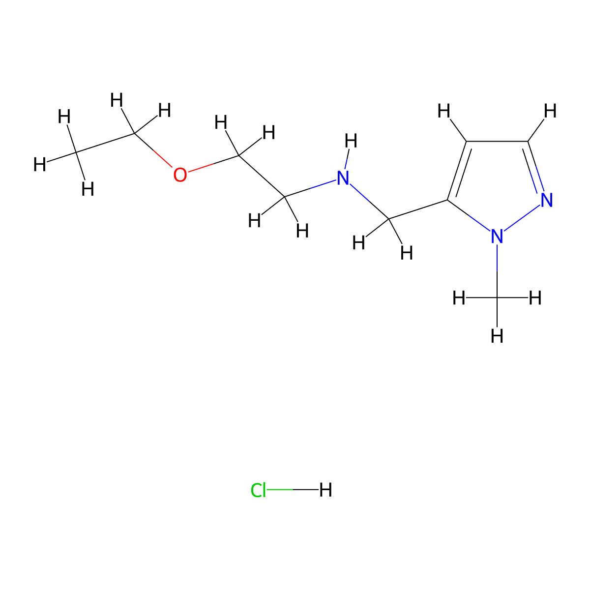 (2-ethoxyethyl)[(1-methyl-1H-pyrazol-5-yl)methyl]amine hydrochloride molecular structure, CAS 2866334-34-9