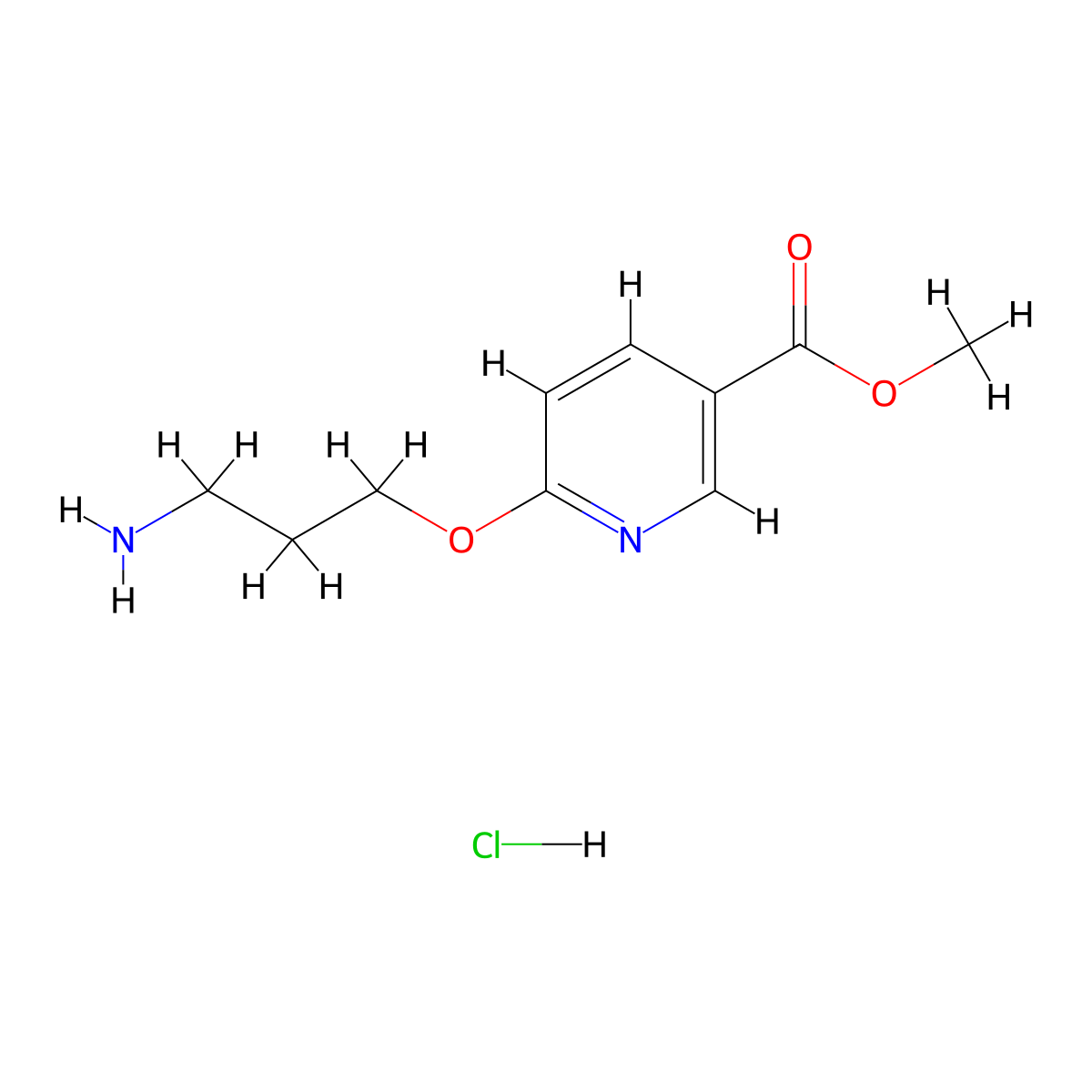Methyl 6-(3-aminopropoxy)pyridine-3-carboxylate hydrochloride molecular structure, CAS 2866334-40-7