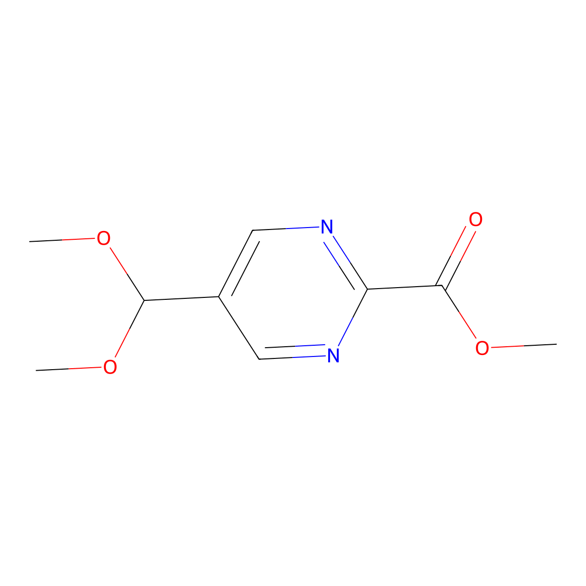 Methyl 5-(dimethoxymethyl)pyrimidine-2-carboxylate molecular structure, CAS 2866334-82-7
