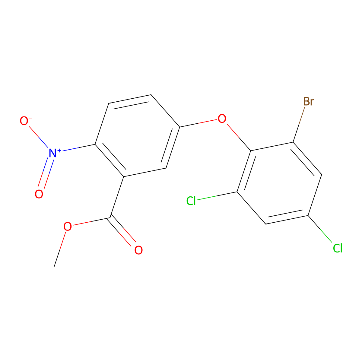 Methyl 5-(2-bromo-4,6-dichlorophenoxy)-2-nitrobenzoate molecular structure, CAS 2866334-87-2
