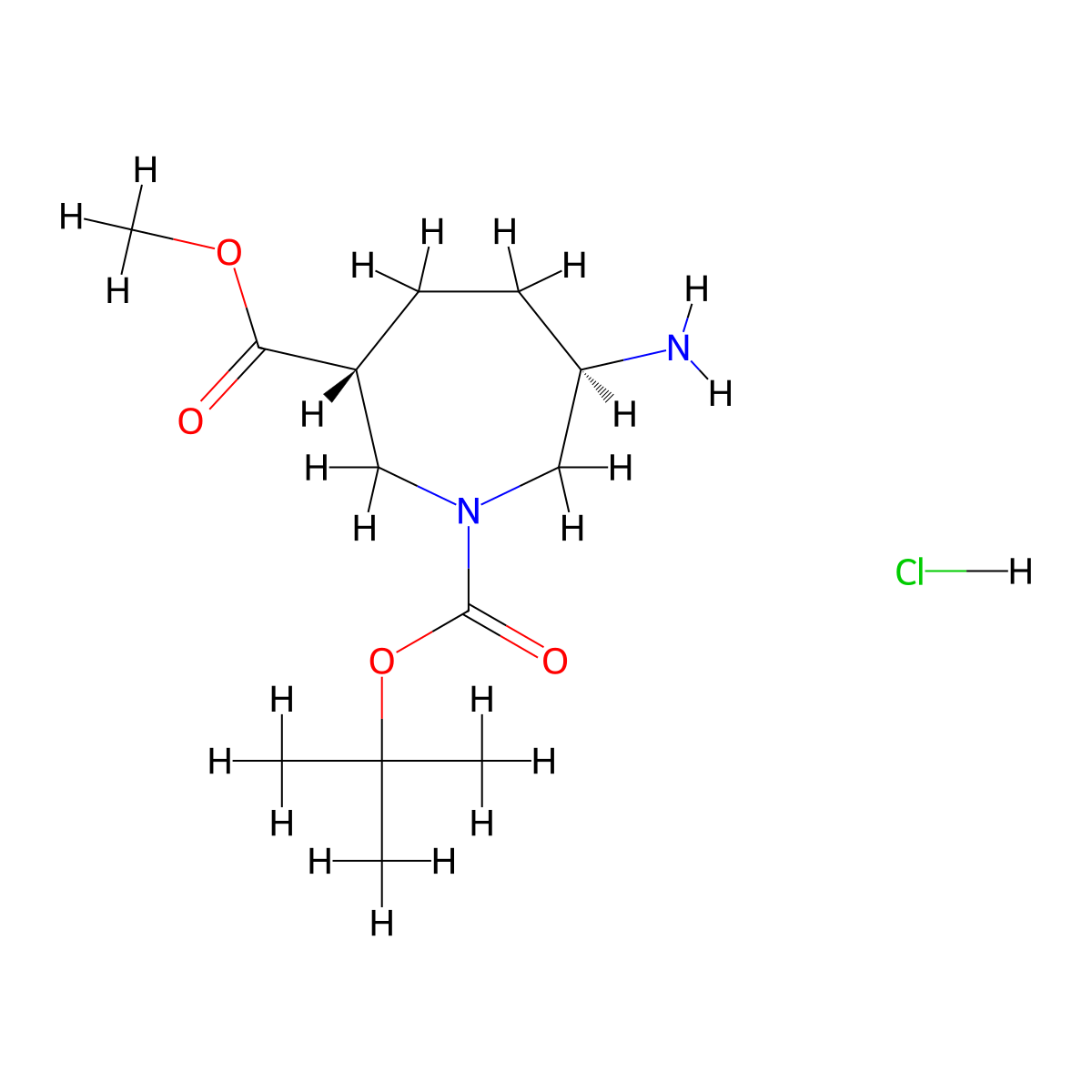 rac-1-tert-butyl 3-methyl (3R,6R)-6-aminoazepane-1,3-dicarboxylate hydrochloride, trans molecular structure, CAS 2866334-93-0