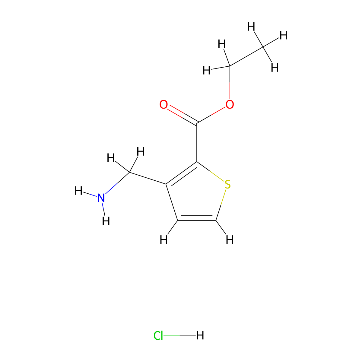 Ethyl 3-(aminomethyl)thiophene-2-carboxylate hydrochloride molecular structure, CAS 2866334-96-3