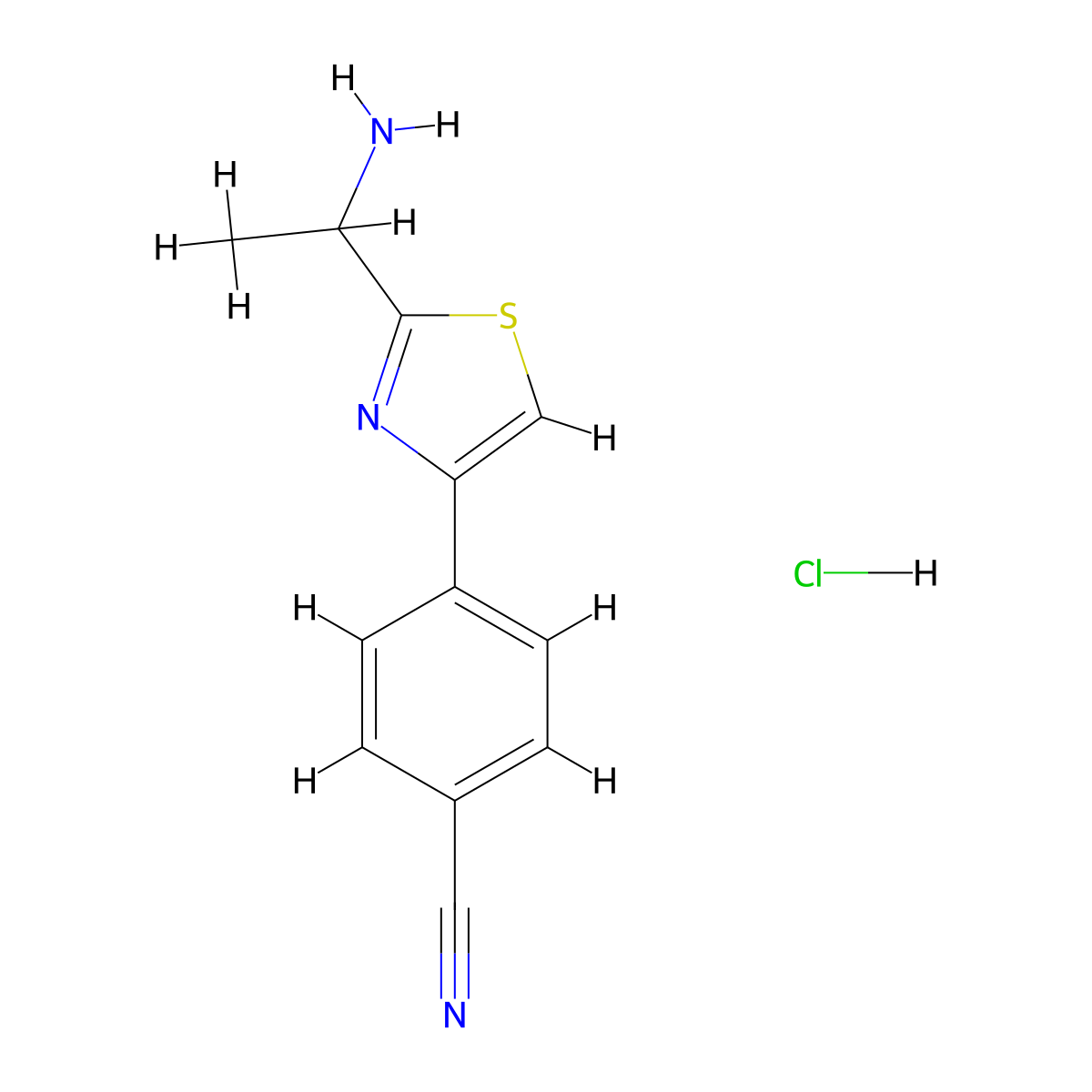 4-[2-(1-Aminoethyl)-1,3-thiazol-4-yl]benzonitrile hydrochloride molecular structure, CAS 2866335-00-2