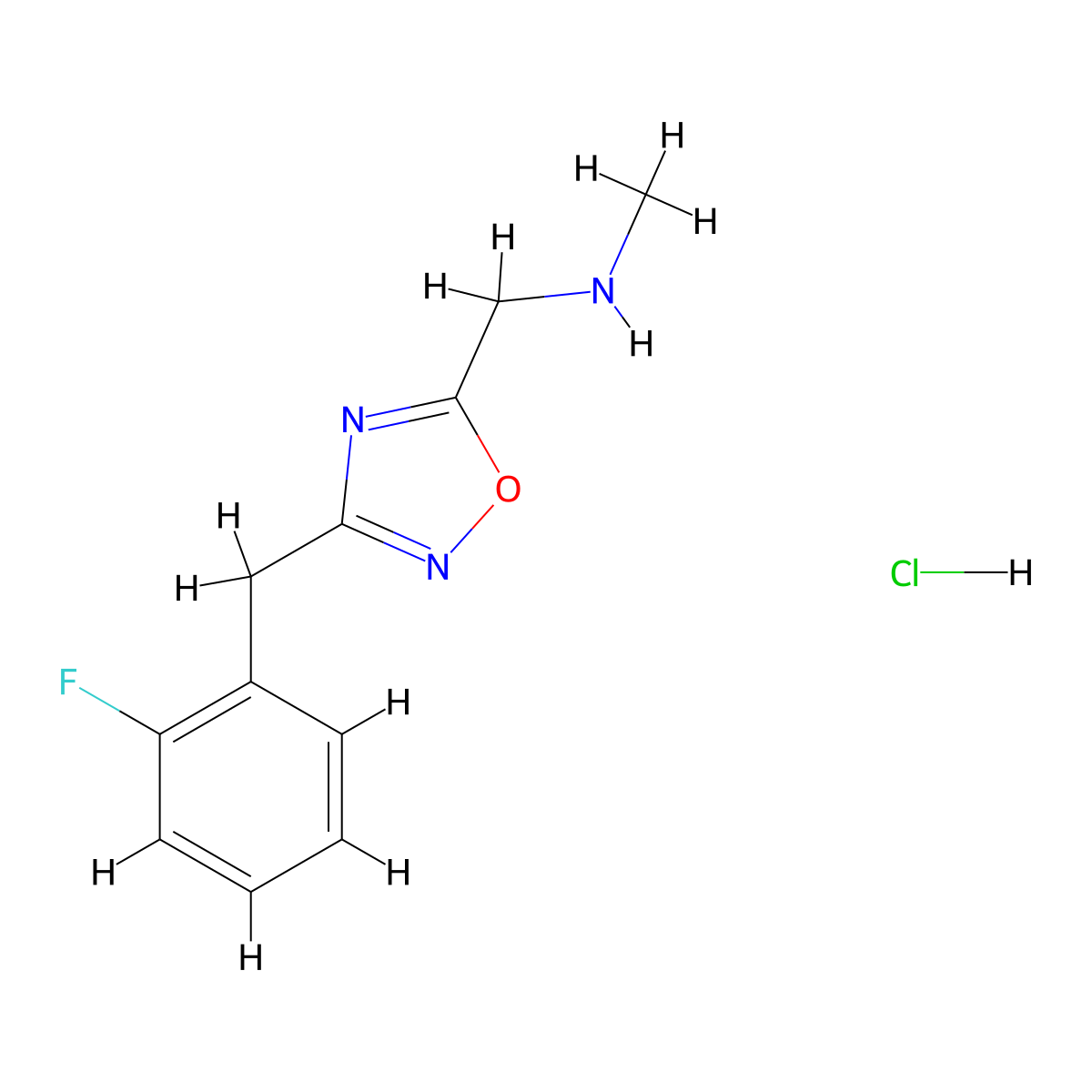((3-((2-Fluorophenyl)methyl)-1,2,4-oxadiazol-5-yl)methyl)(methyl)amine hydrochloride molecular structure, CAS 2866335-01-3