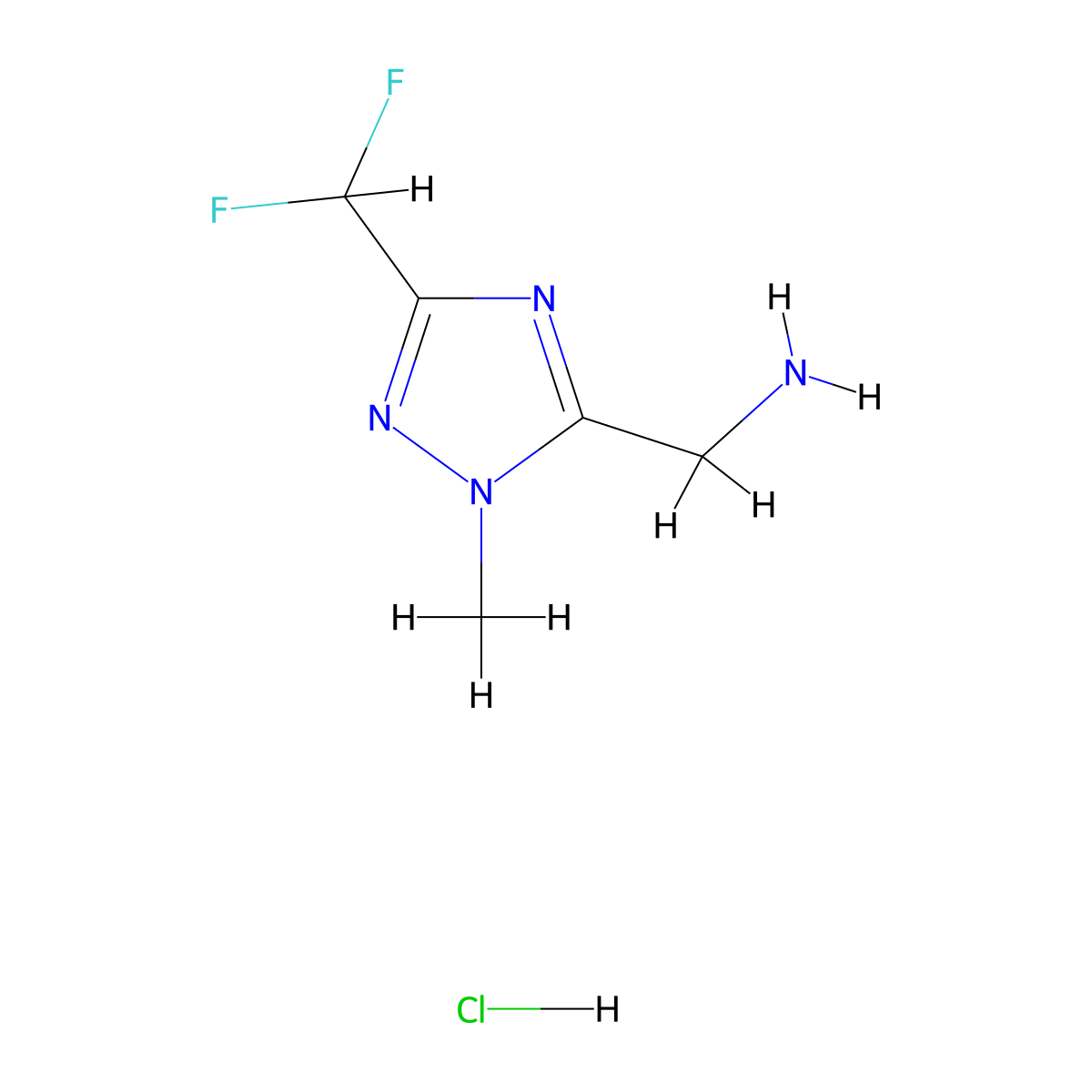 1-[3-(difluoromethyl)-1-methyl-1H-1,2,4-triazol-5-yl]methanamine hydrochloride molecular structure, CAS 2866335-08-0