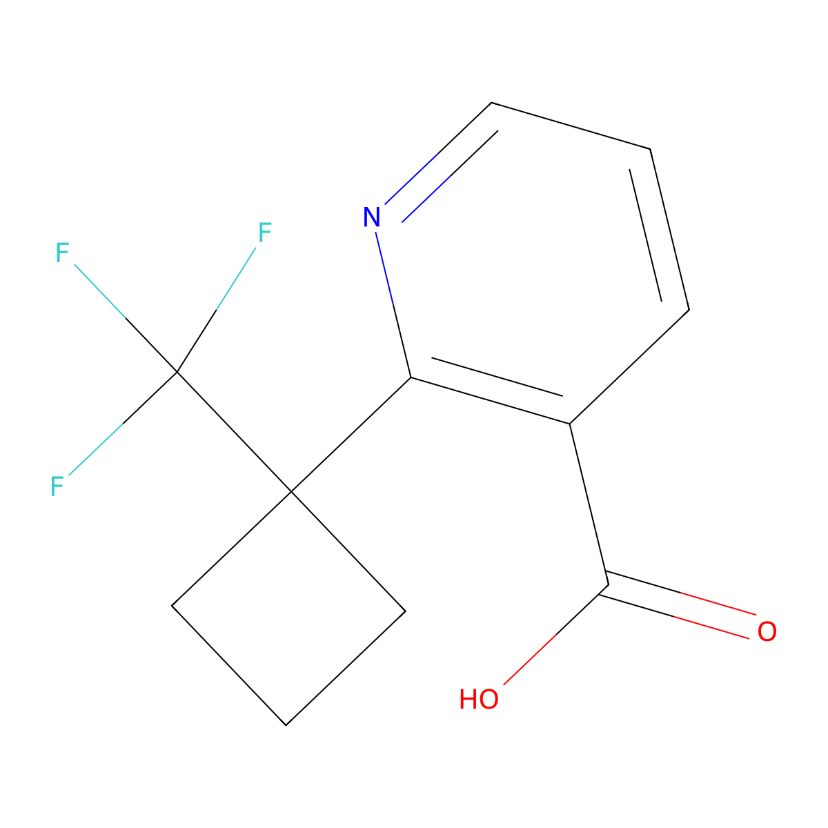 2-(1-(Trifluoromethyl)cyclobutyl)pyridine-3-carboxylic acid molecular structure, CAS 2866335-12-6